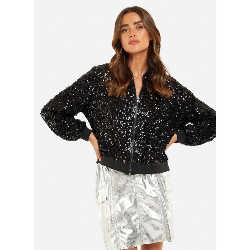 Chemises Alma En Pena Bomber Covered With Sequins Beige Femme | WCG-37879385